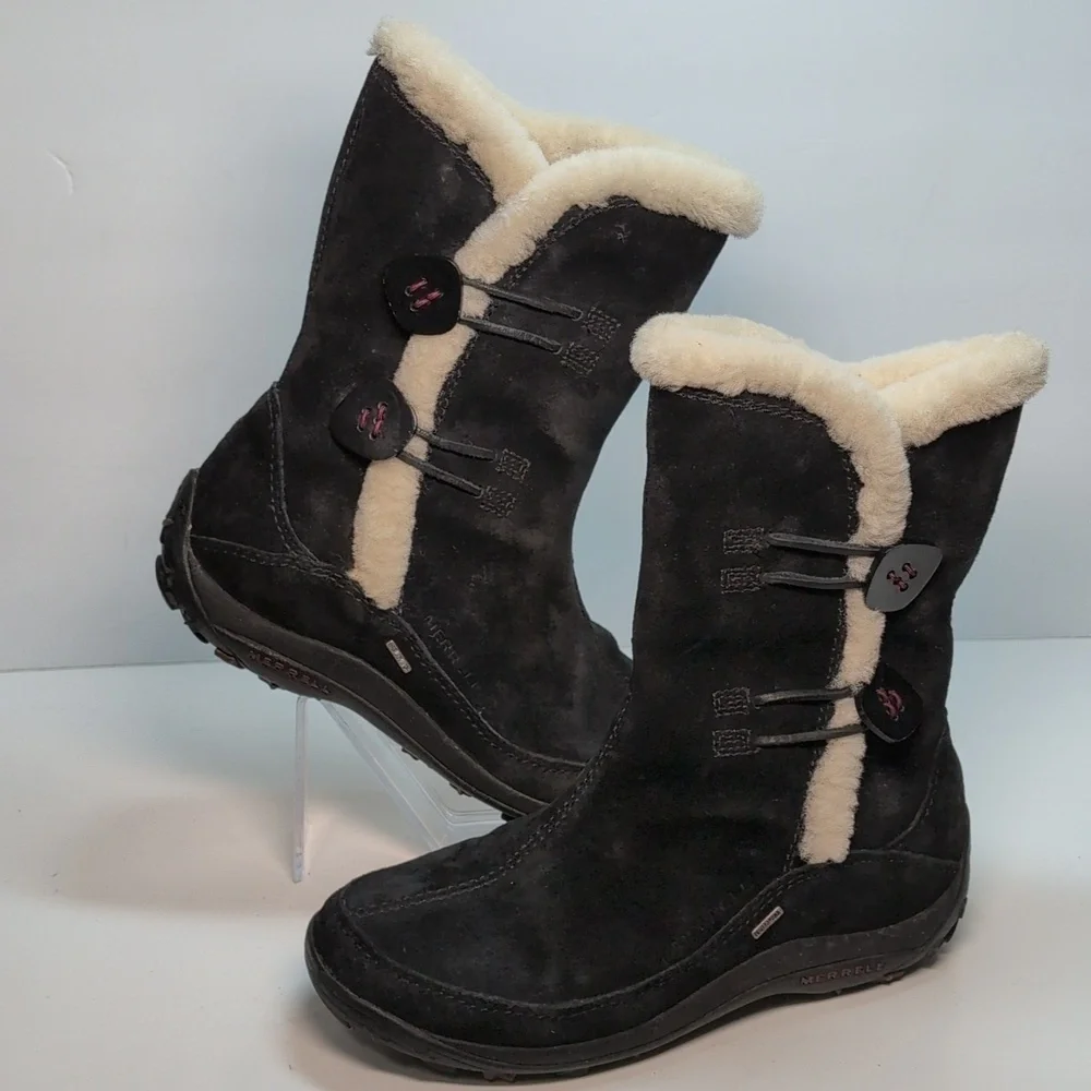 Merrell yarra waterproof suede black boots women's size 7.5 EU 38